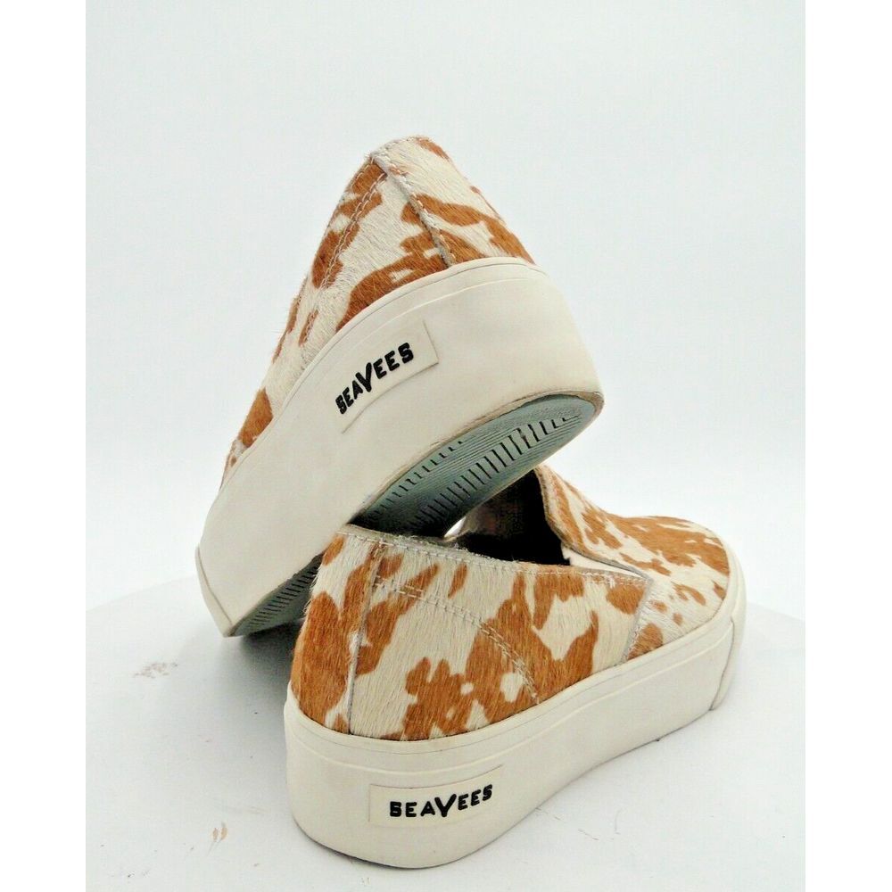 SeaVees Baja Women Sz 6.5 Platform Mulholland Cowhide Sneakers Tan Ivory Slip On - Picture 4 of 9